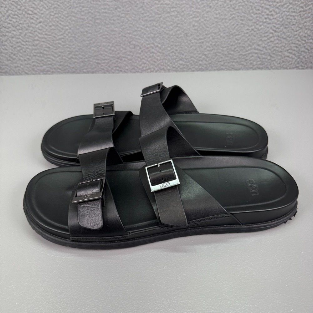 UGG Sandals Mens 14 Black Wainscott Buckle Slides Leather Beach Everyday Comfort